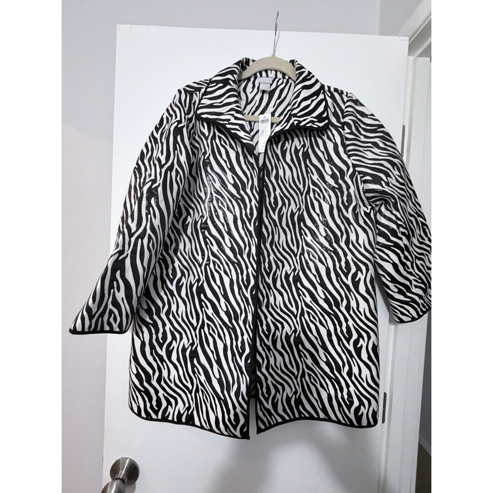 Chicos Zebra Print Animal Jacquard Jacket Animal Print NWT Size 2 (6 or 8)